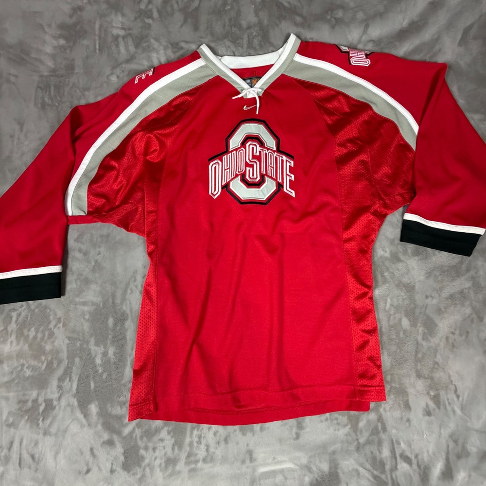 Nike Bauer Ohio State Buckeyes Hockey Jersey Mens XL Red Lace Up V-Neck Mesh